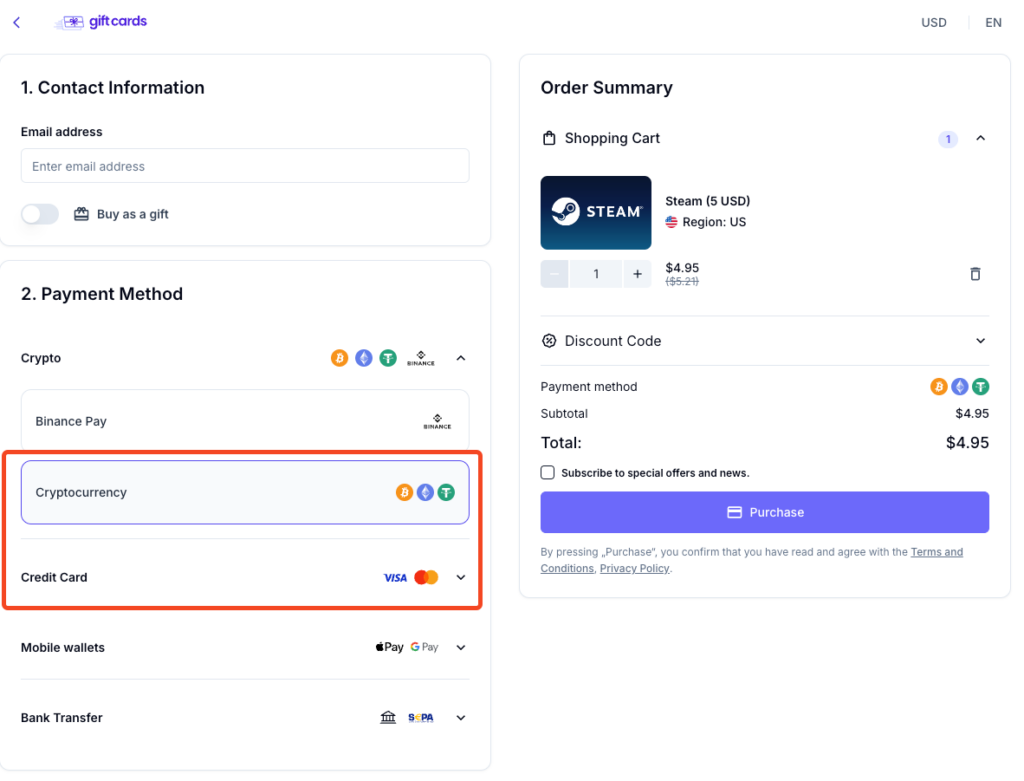 buy steam gift card online crypto